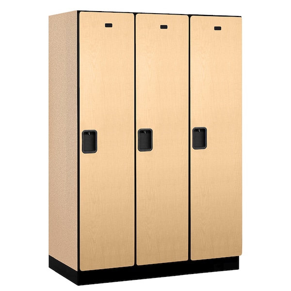 1 Tier Designer Locker, 54"Wx76"Hx21"D, 3 Door, Maple